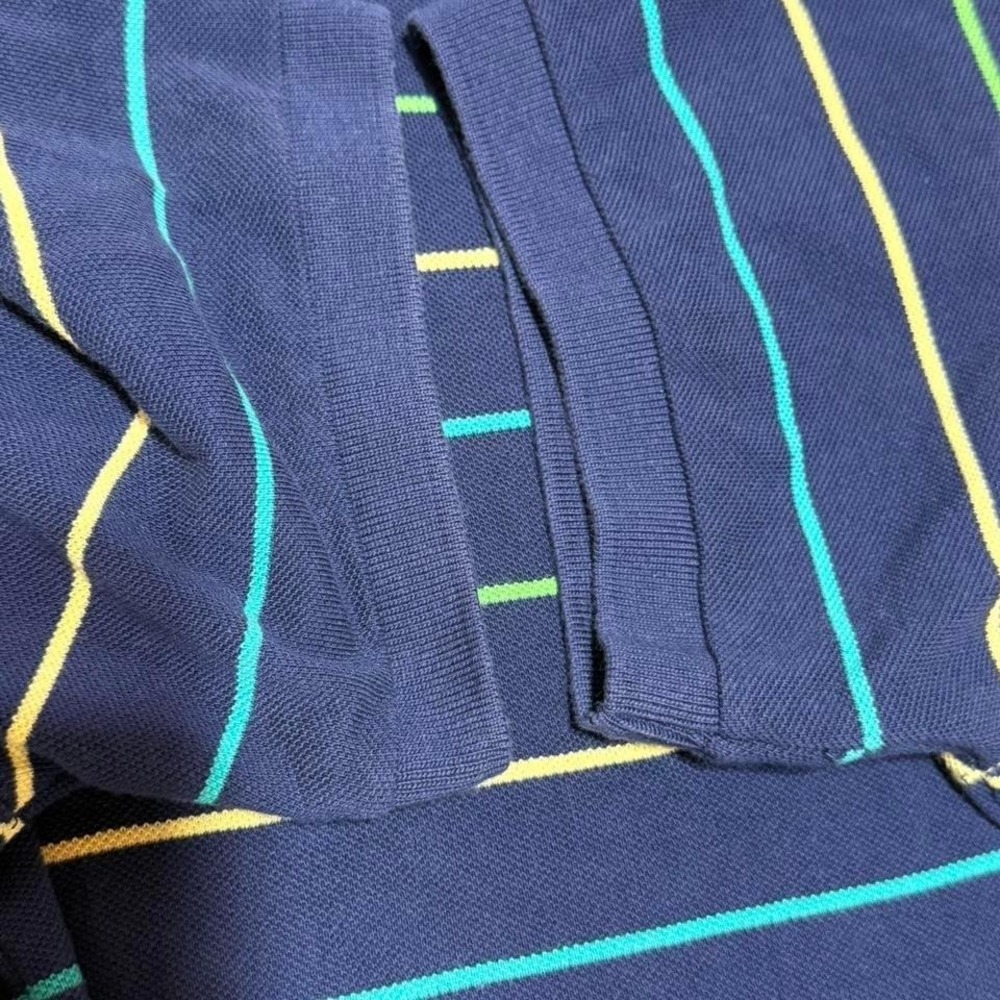 Chaps Polo Shirt Mens Large Navy Blue Striped Short Sleeve Cotton Pique Logo - Picture 6 of 8